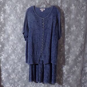 Silhouettes Skirt & Blouse Blue Grey Short Sleeve Boho Hippie Whimsigoth Size 1X